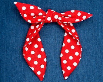 Rosie the Riveter Slip On Headband, Red Polka Dots Headband Bow