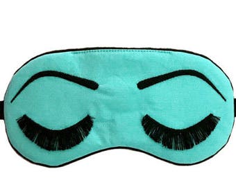 Cotton Eyelashes Sleeping Eye Mask, Gift for her, Gift for mom, Bridesmaids proposal gift, Gift for mom, TEAL and BLACK