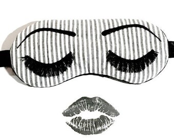 Bridesmaid Proposal Gift, Eyelashes Sleeping Eye Mask, Holly Golightly Sleep Mask, Seersucker Party Favor