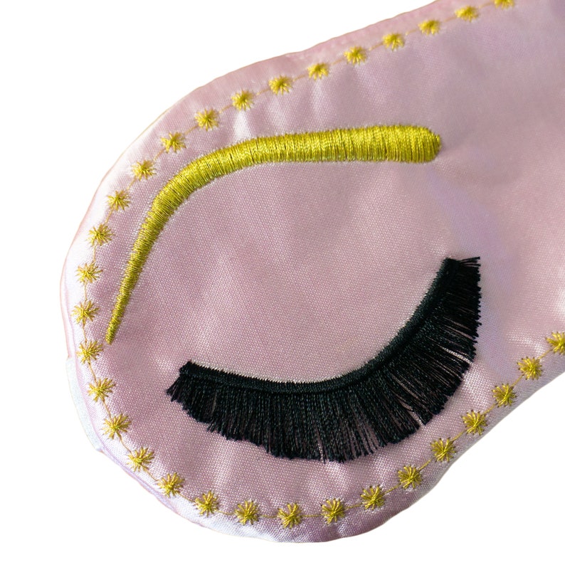 Breakfast at Tiffany's Sleep Mask: Handmade Satin Eye Mask with Eyelashes LIGHT PINK SATIN