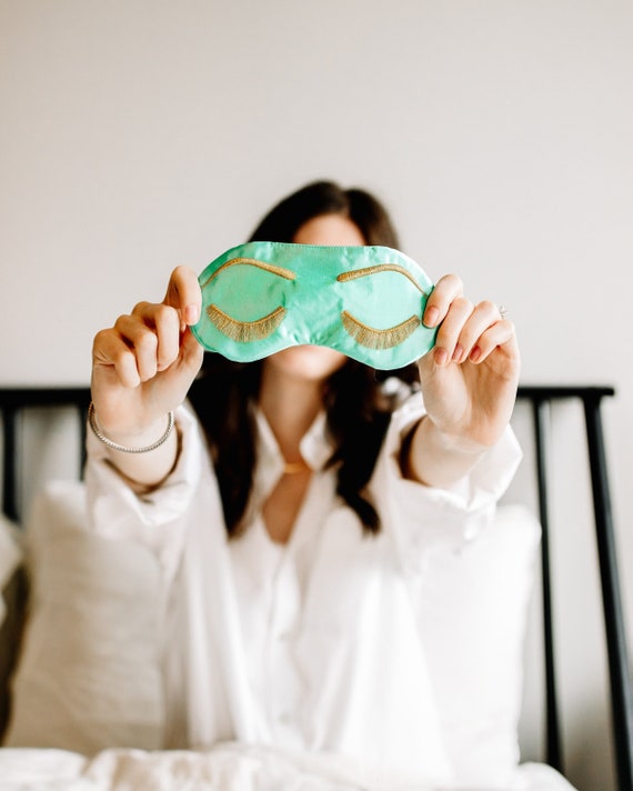 Holly Golightly Breakfast at Tiffany's Audrey Hepburn Big Little Lies Sleeping Eye Mask Bridesmaid Proposal Gift, AQUA and METALLIC GOLD Il_570xn
