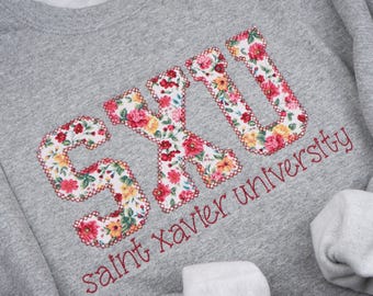 Custom Varsity Floral Letters Sweatshirt - Personalized Embroidered Sweatshirt