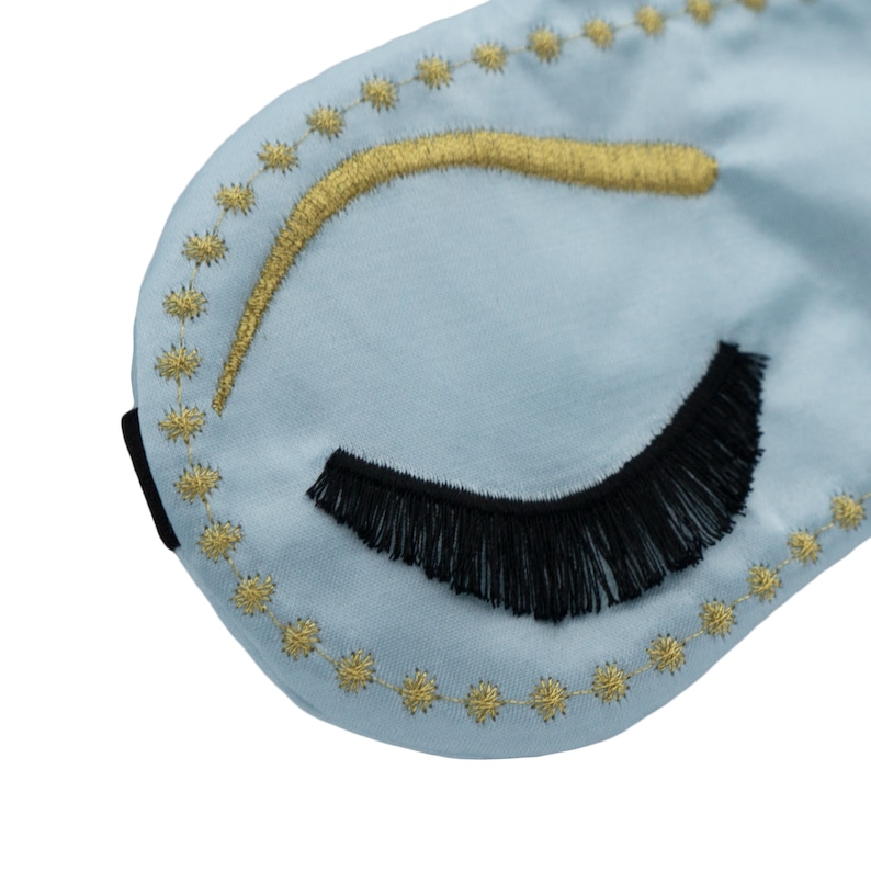 Breakfast at Tiffany's Sleep Mask: Handmade Satin Eye Mask with Eyelashes LIGHT BLUE SATIN