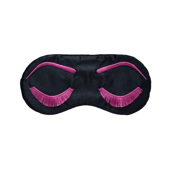 BLACK and HOT PINK Holly Golightly sleep mask, Eyelashes sleep mask, Bridesmaid proposal gift, Slumber party favor, Gift for women Il_570xn