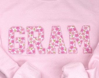 CUSTOM Embroidered Sweatshirt, Floral Personalized Crewneck, Mother's Day Gift for Mom