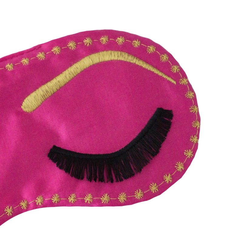 Breakfast at Tiffany's Sleep Mask: Handmade Satin Eye Mask with Eyelashes FUCHSIA SATIN