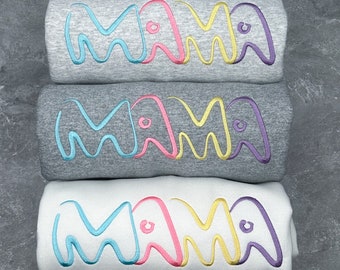 Mama Crewneck Sweatshirt, Embroidered Mama Sweater, Gift for Mom, New Mom Baby Shower Gift, Pregnancy Reveal Shirt, Pregnancy Announcement
