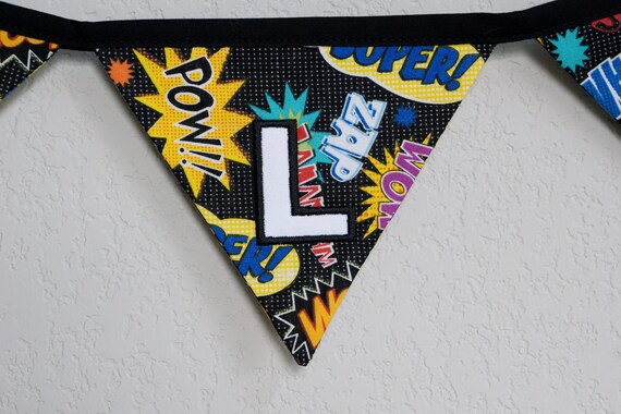 Personalized Comics Banner, Nursery garland gift, Bunting flags photo prop, Bedroom name banner Il_570xn