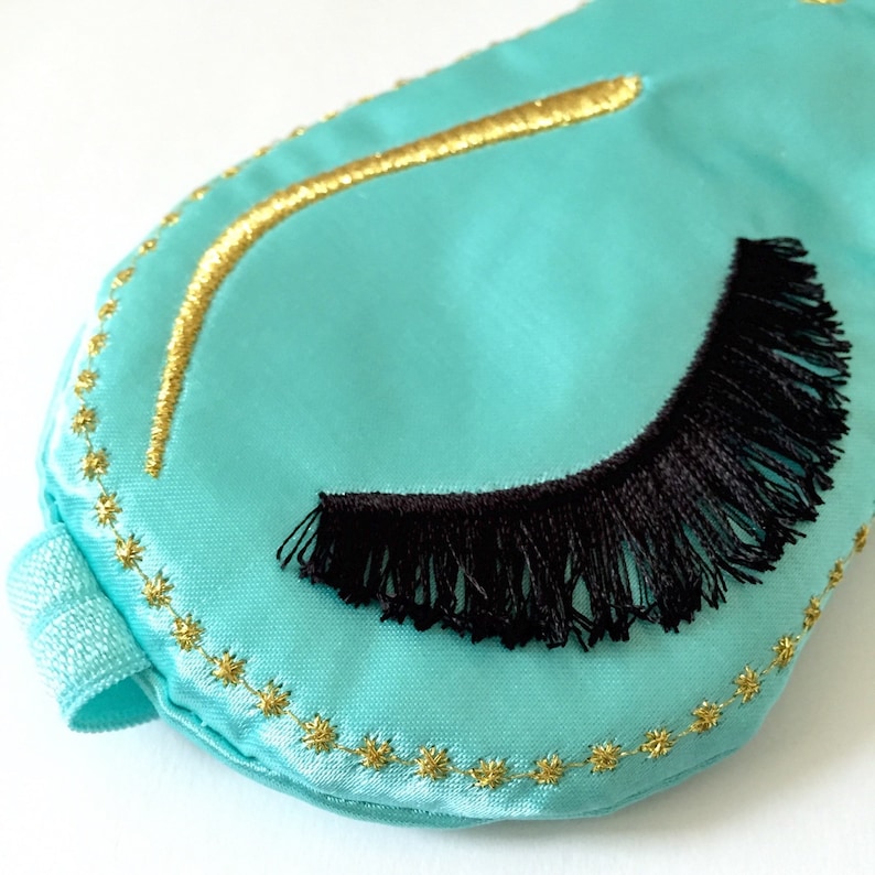 Breakfast at Tiffany's Sleep Mask: Handmade Satin Eye Mask with Eyelashes AQUA SATIN