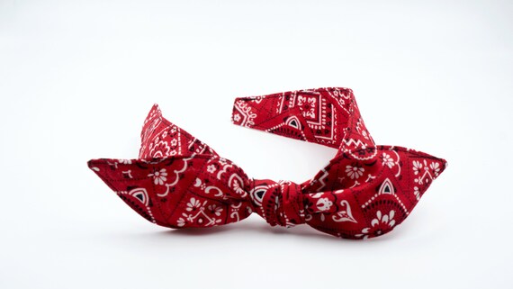 Handmade top knot bow headband • RED PAISLEY BANDANA Il_570xn