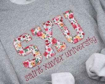 CUSTOM College Varsity Sweatshirt, Floral School Pride Crewneck, Personalized Embroidered University Sweatshirt, Teacher Appreciation Gift