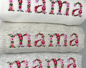 Mama Floral Sweatshirt, Embroidered Gift for Mom, New Mom Baby Shower Gift, Pregnancy Reveal Crewneck, Pregnancy Announcement