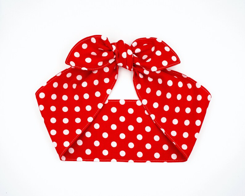 ROSIE THE RIVETER Hair Scarf, Red Polka Dots Top Knot Headband, Pinup Rockabilly Retro Mid Century 40s Wide Self Tie Head Wrap Scarf ROSIE THE RIVETER