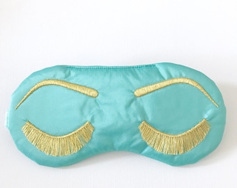Breakfast at Tiffany's Holly Golightly sleep mask • ROBIN EGG Blue and Yellow GOLD