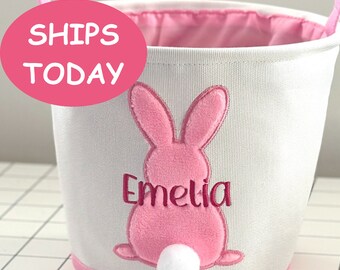 Personalized Bunny Easter Basket, Embroidered Name Easter Basket, Kids Easter Gift, Boys Girls Easter Egg Hunt Bucket