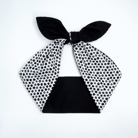 Handmade top knot headscarf headband • WHITE BLACK DOTS Il_570xn