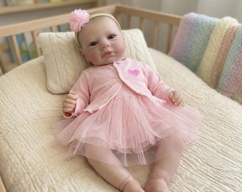 50cm Reborn Baby Doll: Awake Blue Eyes, 3D Skin, Princess Girl Collectible Christmas Gift