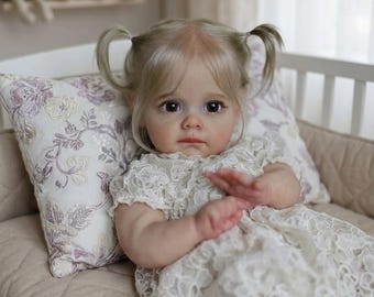 Muñeca Reborn de 60 cm, cabello implantado a mano, muñeca artística realista de vinilo y silicona suave.