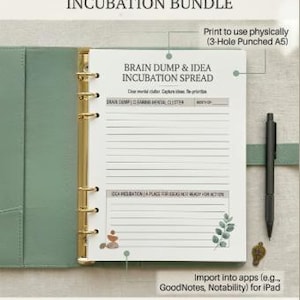 Brain Dump Idea Incubation PDF, Creative Project Worksheet, Mental Declutter (Digital Download)