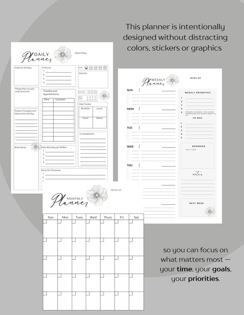 Minimalist Daily, Weekly & Monthly Planner Bundle Printable | Digital ...
