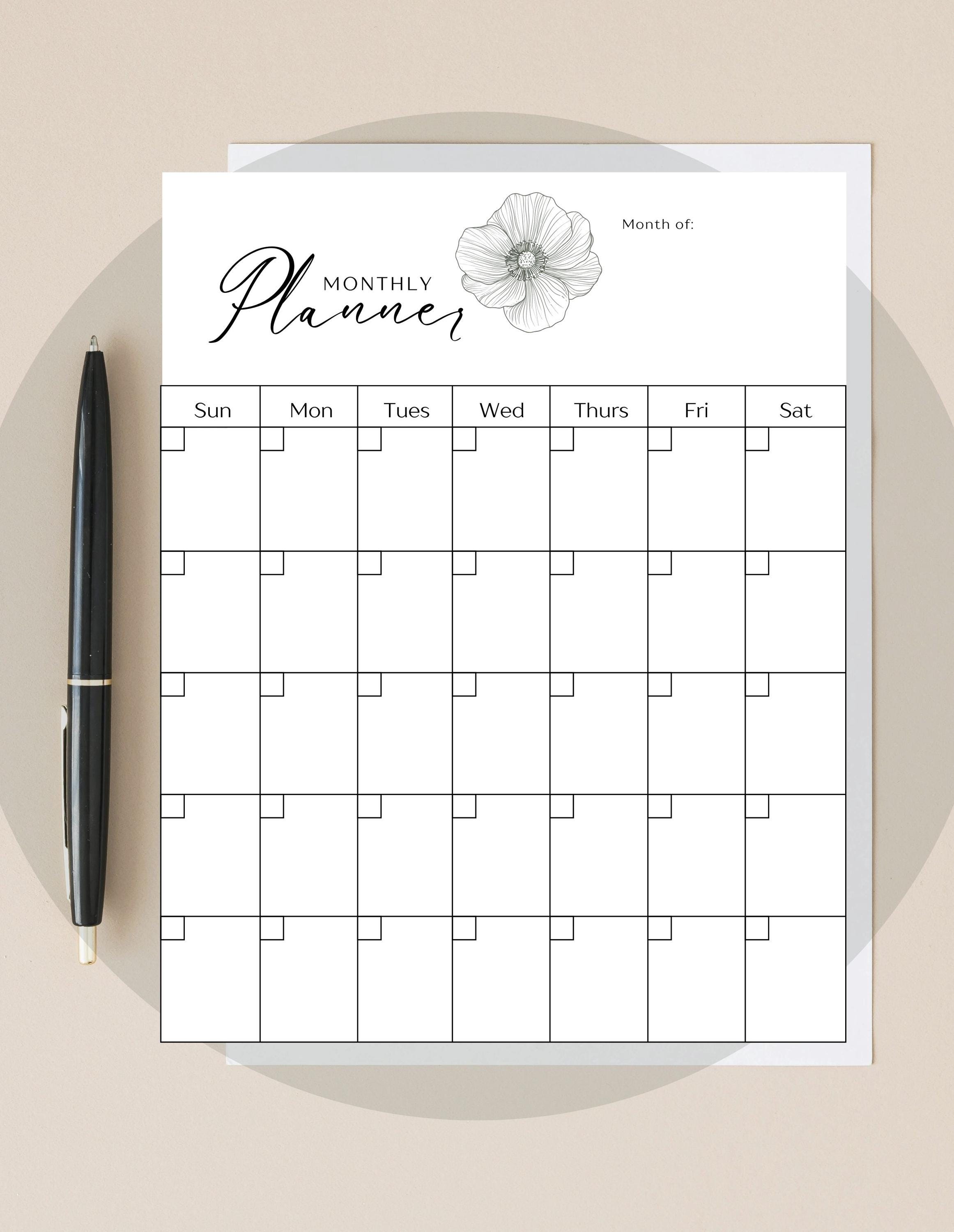 Minimalist Monthly Planner Printable – Undated Calendar PDF (A5, 8.5x11