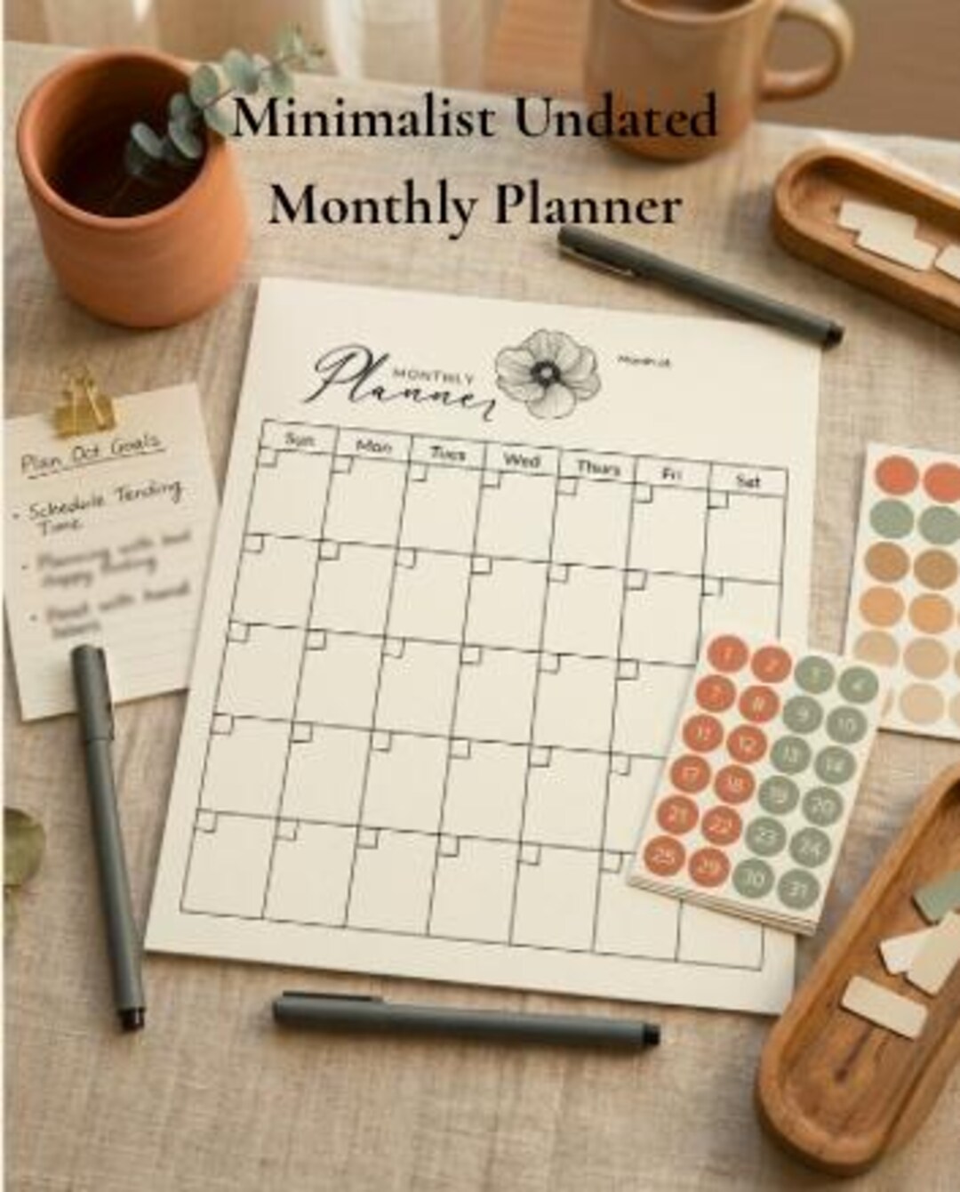 Minimalist Monthly Planner Printable – Undated Calendar PDF (A5, 8.5x11