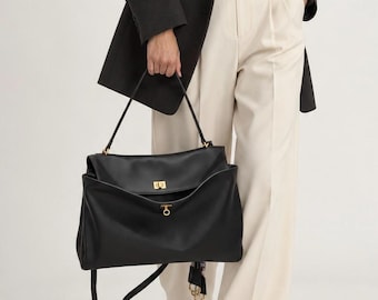 Bolso tote de piel auténtica, bolso de hombro estilo holgado, bolsos de uso diario.