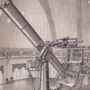 Vintage Large Refractor Telescope Lithograph 1905 - Historic Observatory Wall Art Print 50x70cm/A2 - Observatorium von 1905