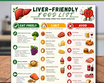 Liver Friendly Food List Printable, Fatty Liver Disease Diet Chart, Cirrhosis Nutrition Guide, Hepatic Detox Plan Poster, Digital Download