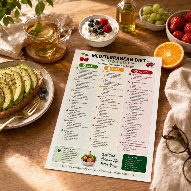 Mediterranean Diet Food List Printable, Healthy Eating Chart, Diet ...
