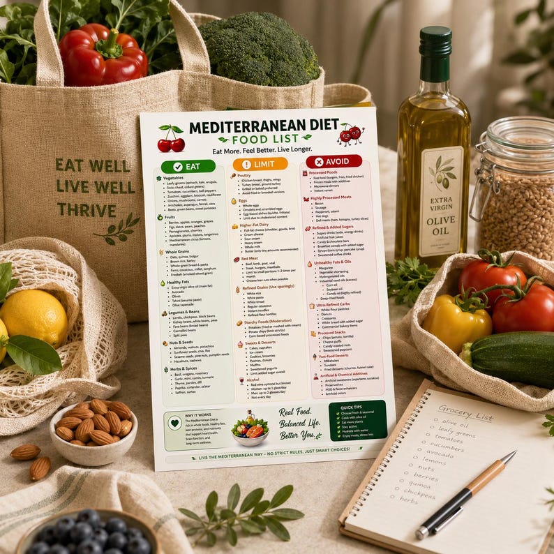 Mediterranean Diet Food List Printable, Healthy Eating Chart, Diet ...