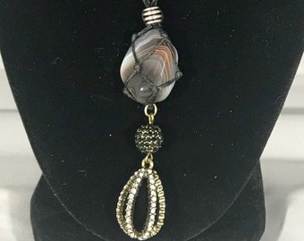 BOTSWANA AGATE Heilung Kristall Halskette mit funkelnden geometrischen geformten Charme