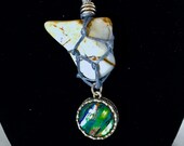 PERUVIAN OPAL (Blue) Healing Crystal with an Round ABALONE Shell Dome Charm