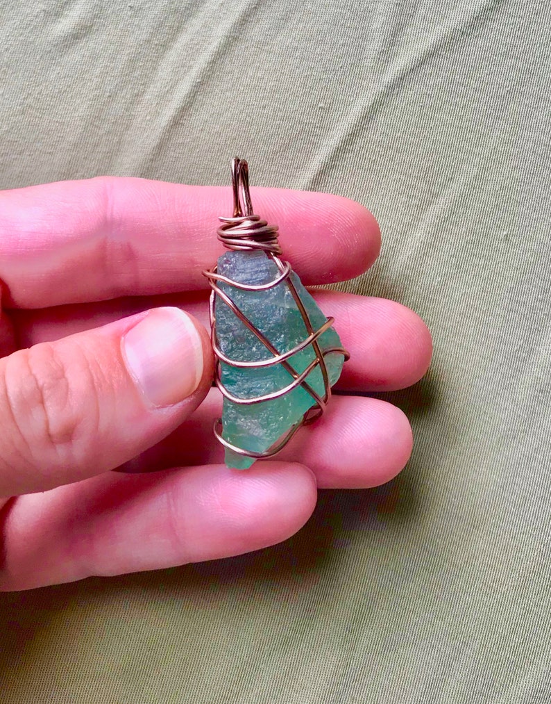 GREEN FLUORITE Healing Crystal wrapped in Aluminum Wire