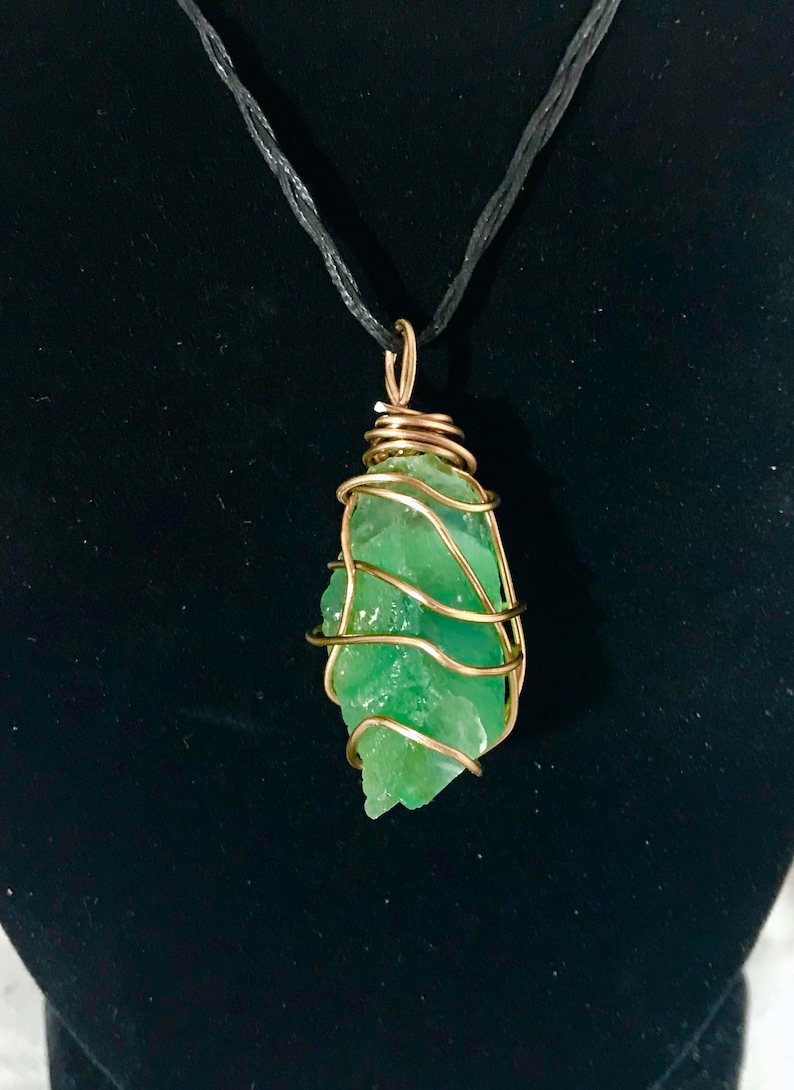 GREEN FLUORITE Healing Crystal wrapped in Aluminum Wire