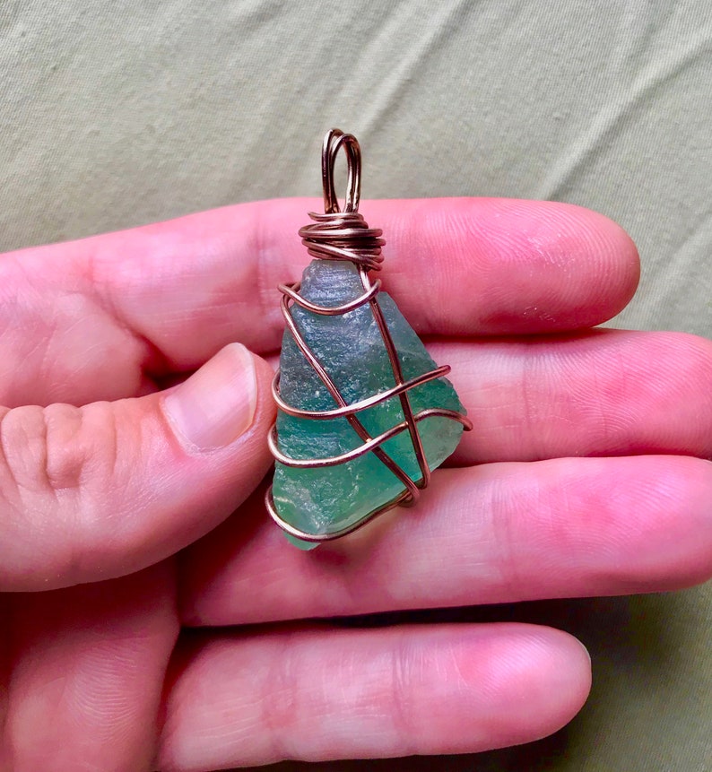 GREEN FLUORITE Healing Crystal wrapped in Aluminum Wire