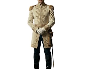 Men’s Royal Embroidered Sherwani Coat – Luxury Wedding Prince Outfit, Gold Formal Indo Western Jacket, Groom Wear Regal Costume