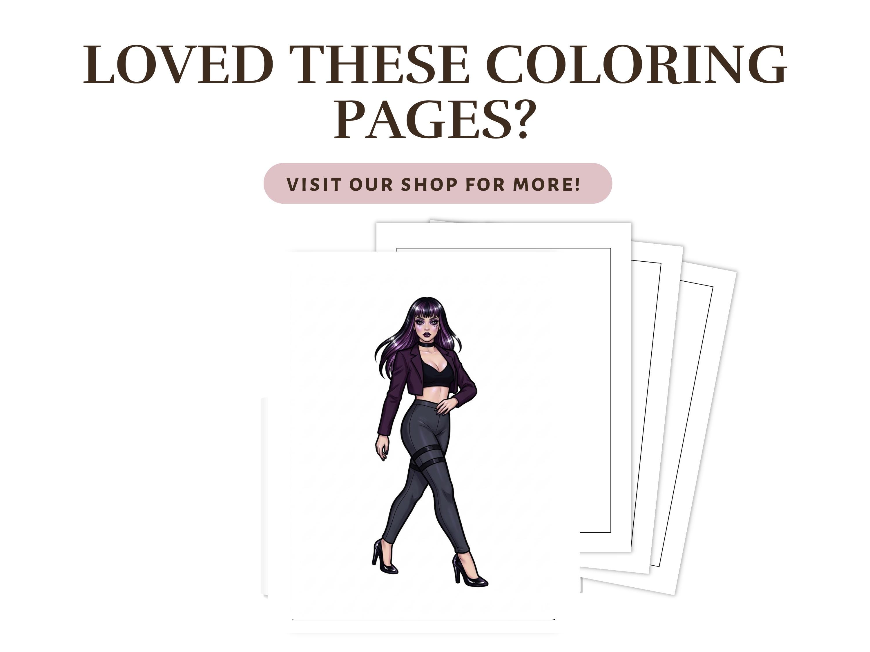 Fishnets Color Pages Chaos and Fishnets Coloring Pages – Edgy Grunge Fashion Style (digital ...