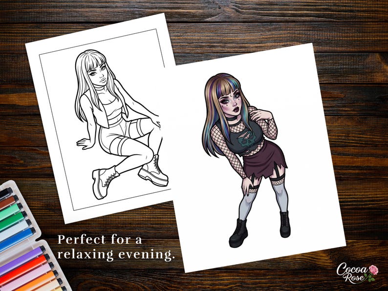 Fishnets Color Pages Chaos and Fishnets Coloring Pages – Edgy Grunge Fashion Style (digital ...