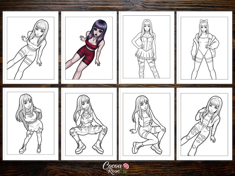 Fishnets Color Pages Chaos and Fishnets Coloring Pages – Edgy Grunge Fashion Style (digital ...