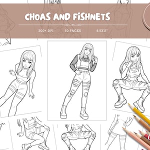 Chaos and Fishnets Coloring Pages – Edgy Grunge Fashion Style (Digital Download)
