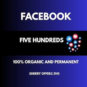 May include: A digital graphic with the word "FACEBOOK" in white letters at the top. Below, the text "FIVE HUNDREDS" is displayed, accompanied by like and heart icons. The bottom text reads "100% ORGANIC AND PERMANENT".