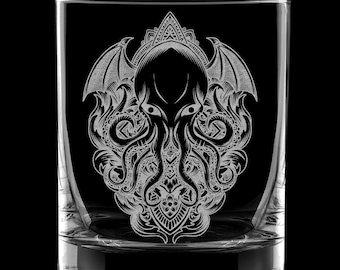 CTHULHU 340 ml graverat whiskyglas | Lovecraftian mytisk varelse fantasi dricksglas