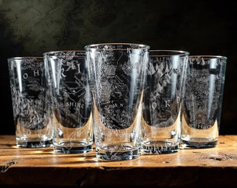 Kartor över Fylke, Mordor, Gondor, Mörkved och Midgård (5-pack) 473 ml glas, officiellt licensierade Sagan om ringen™