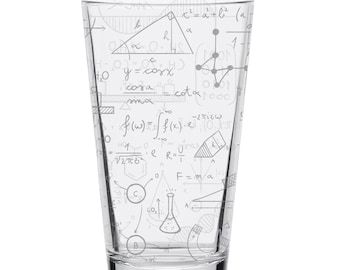 SCIENCE EQUATION Engraved 16oz Pint Glass | Formulas School College History Numbers Scientific Academic | Great Gift Idea!