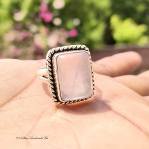 Rose Quartz Ring 925 Sterling Silver Rectangular Gemstone Statement Ring Jewelry Gift For Him