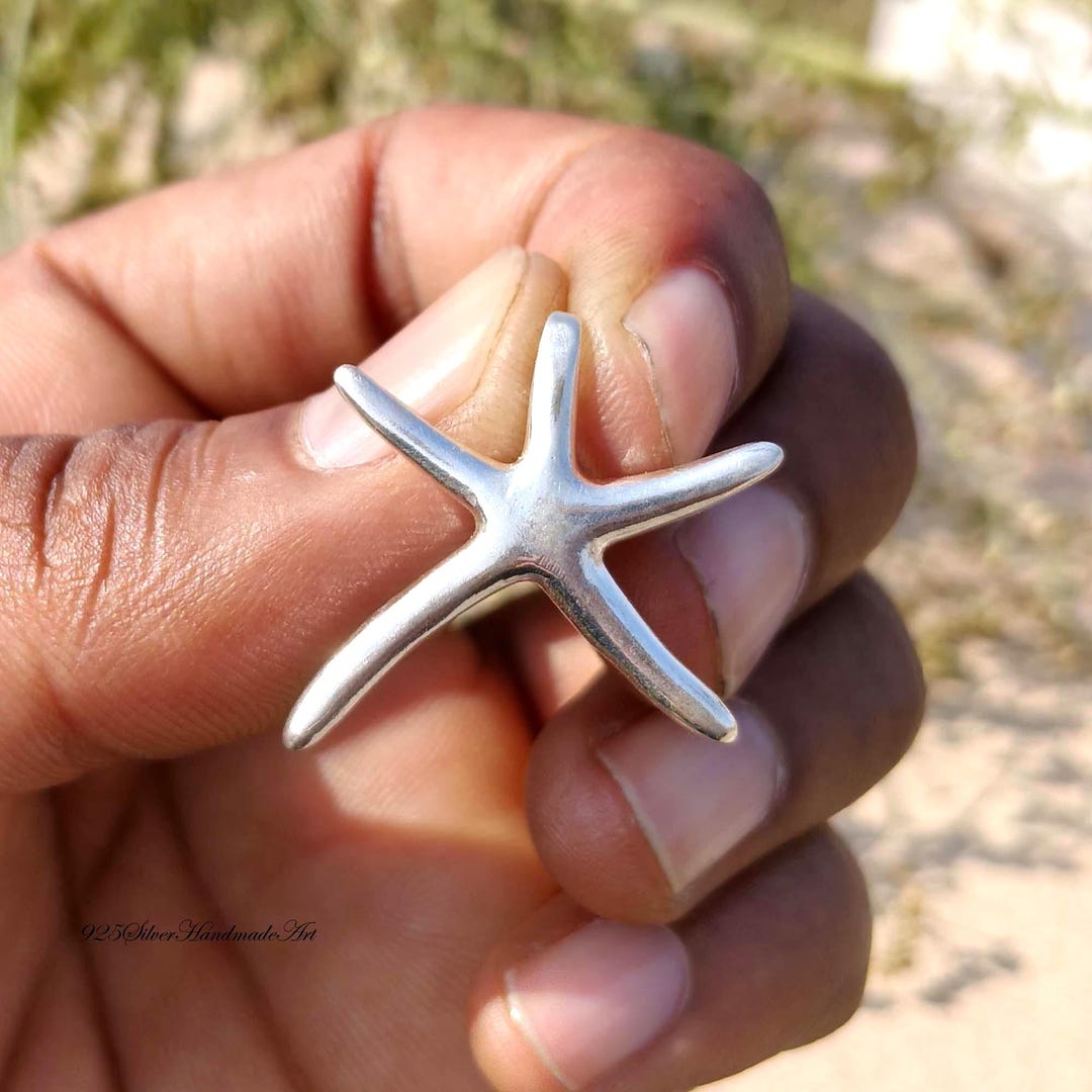 925 Sterling Silver Starfish Pendant Necklace, Handmade Minimalist ...