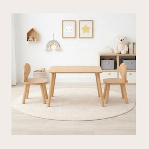 Wooden Kids Table and Mouse Chair Set | Montessori Playroom Furniture | Perfect for Ages 3+