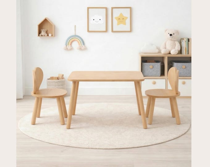 Wooden Kids Table and Mouse Chair Set | Montessori Playroom Furniture ...