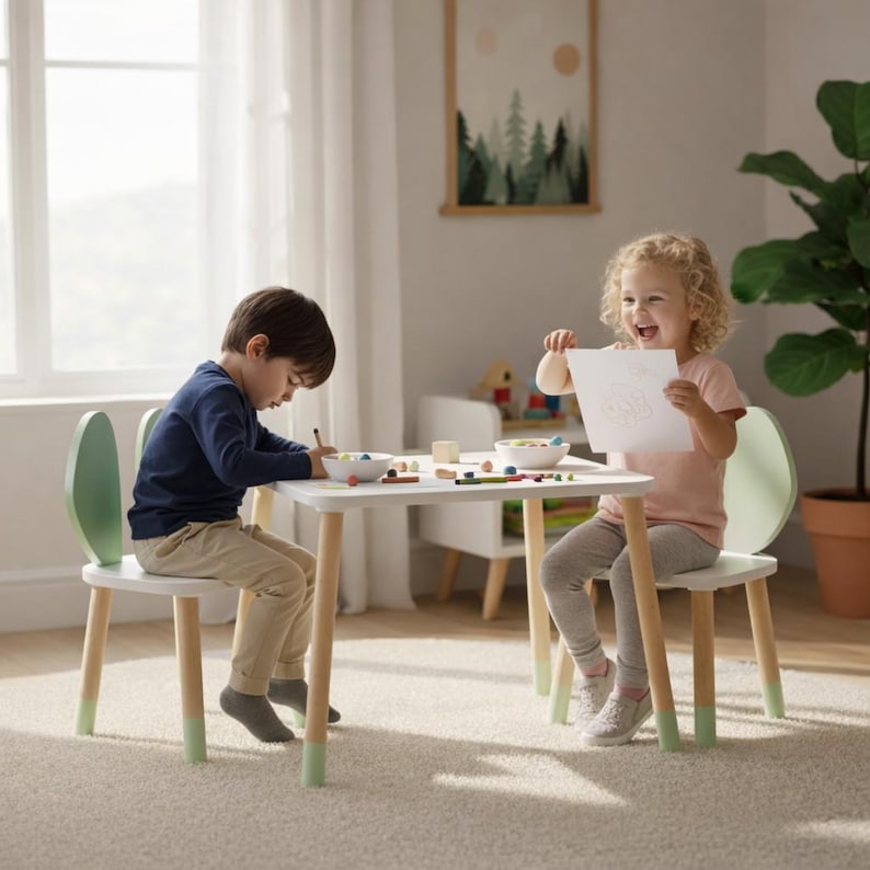 3 Piece Wooden Kids Table and Chair Set | Montessori Playroom Furniture ...